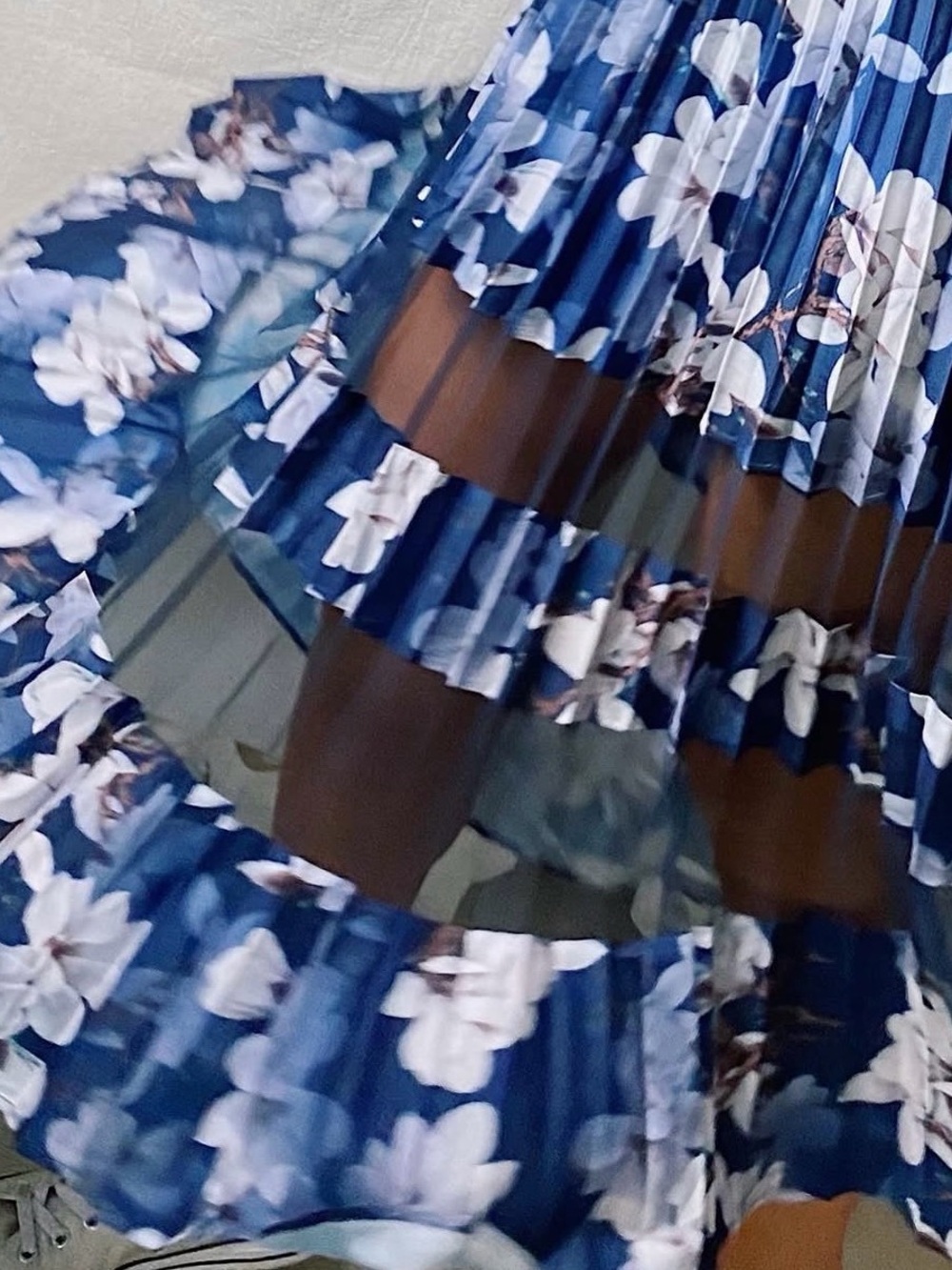 Ina Navy Blue Floral Pleated Midi Skirt